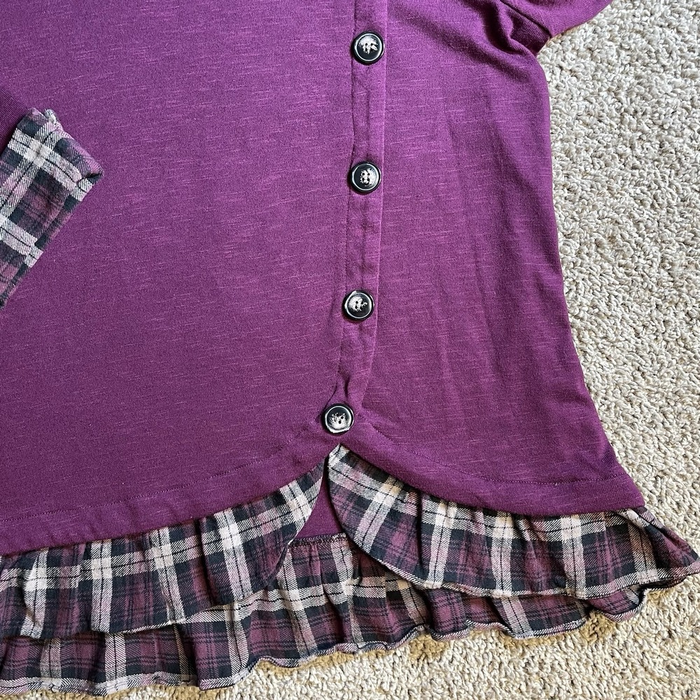IN Studio Plaid Ruffle Top womens 1X blouse dark academia school girl plus siren - Picture 5 of 9